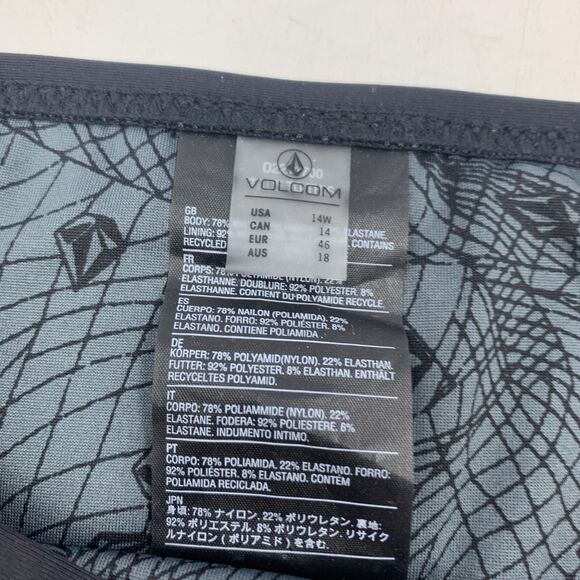 Volcom Womens 14W Swimsuit Swim Surf Bikini Bottom Simply Solid Full Black NEW - Picture 8 of 8
